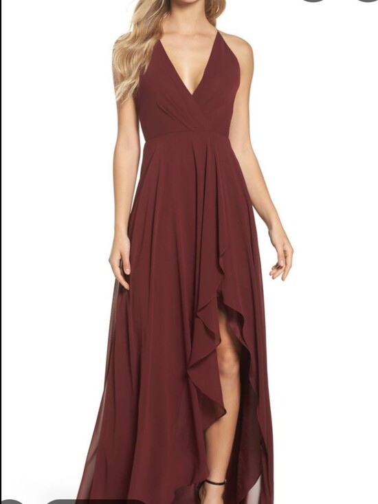 Dresses & Skirts - Jenny Yoo Farrah Burgundy Chiffon Bridesmaid Gown Ruffle Maxi Formal Dress 0